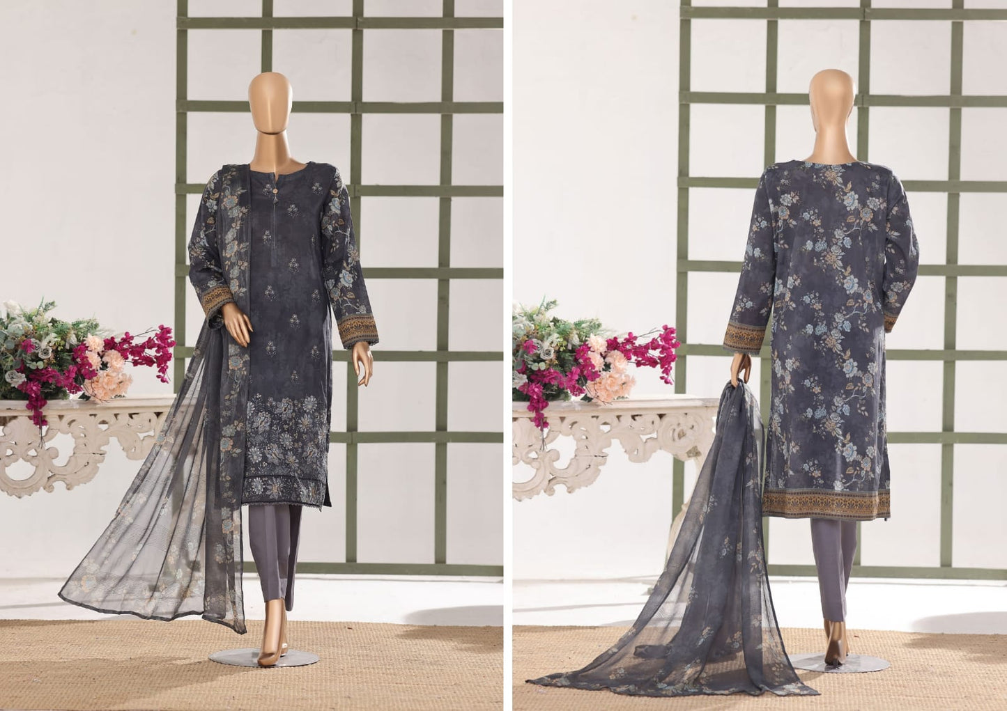 Mehak Slub By HZ 3 Peices Embriodered Lawn 14 Pcs set