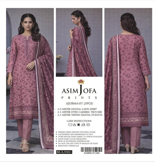 Asim Jofa 3-Pieces Digital Printed Lawn 15 PCS Set.