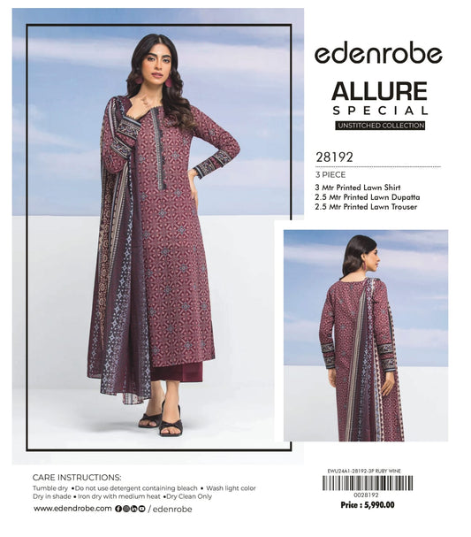 Edenrobe Allure Special 3 Peices Digital Lawn Printed 10 Pcs Set