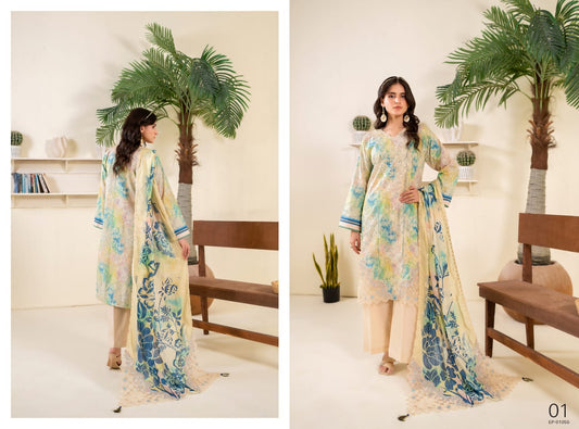 Elaya Presents 'SIGNATURE' 3 Peices Luxurious Embroidered Lazer Appliqué Printed 10 Pcs Set
