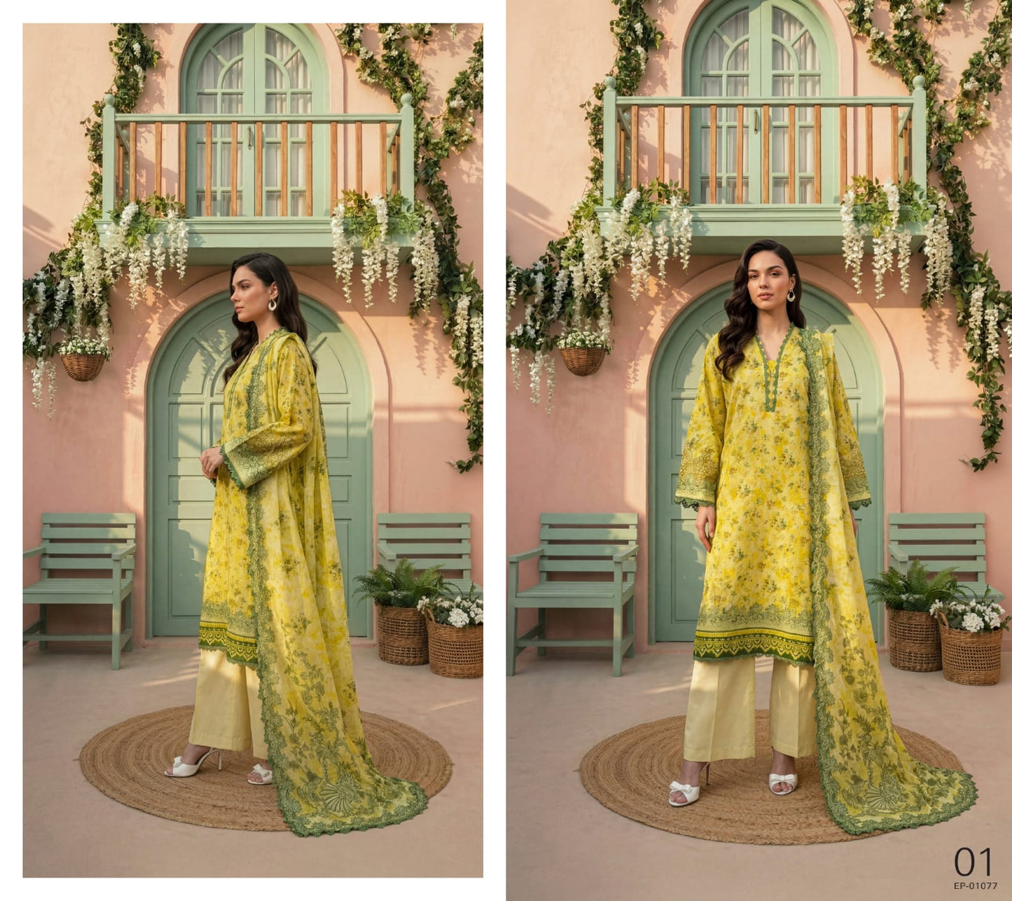 Premium Lawn Print 2026 By Elaya 3 Peices Digital Printed Lawn 15 Pcs Set