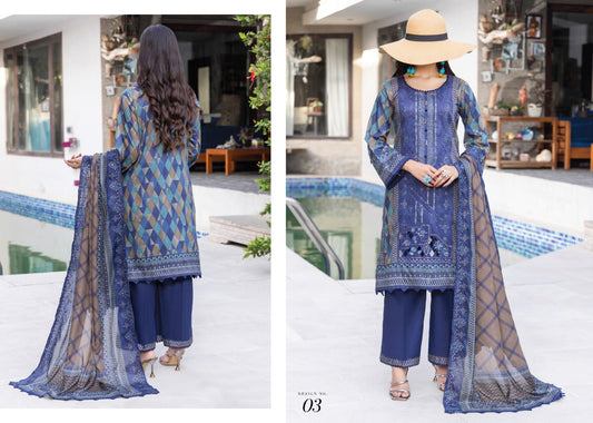 Aiman Manal Festive Collection By Hafiz 03 Peices Luxury Printed Embroidered Lawn 10 Pcs Set