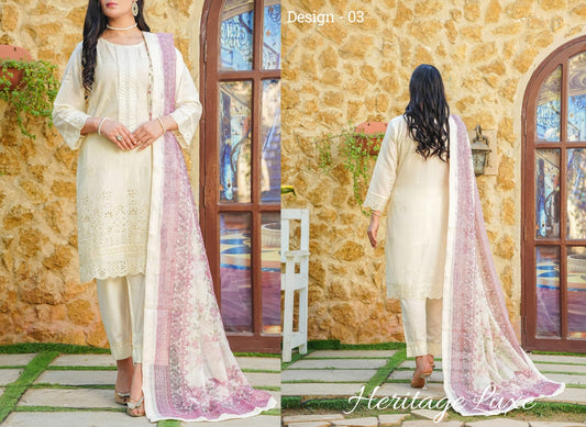 Ghazal By Hafiz Textile 3 Peices Embroidered Chikenkari Fancy 05 Pcs Set