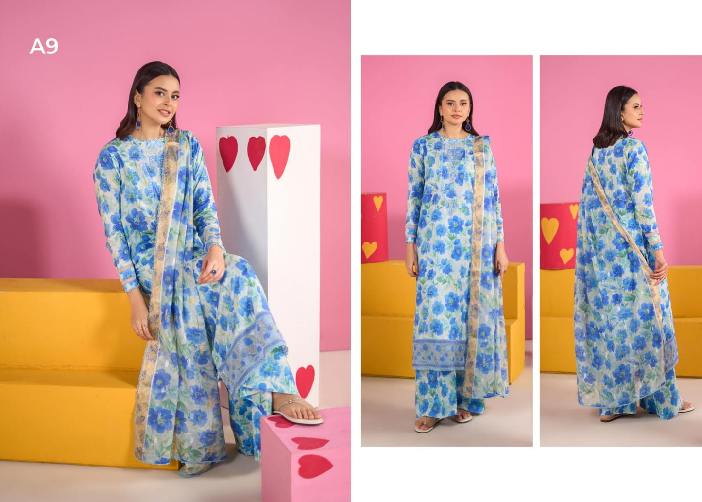 Ziva By Gul Jee 3-Pieces Digital Printed & Embroidered Lawn 12 PCS Set.