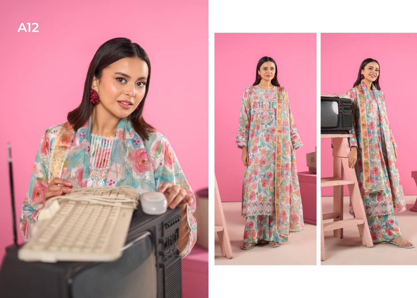 Ziva By Gul Jee 3-Pieces Digital Printed & Embroidered Lawn 12 PCS Set.