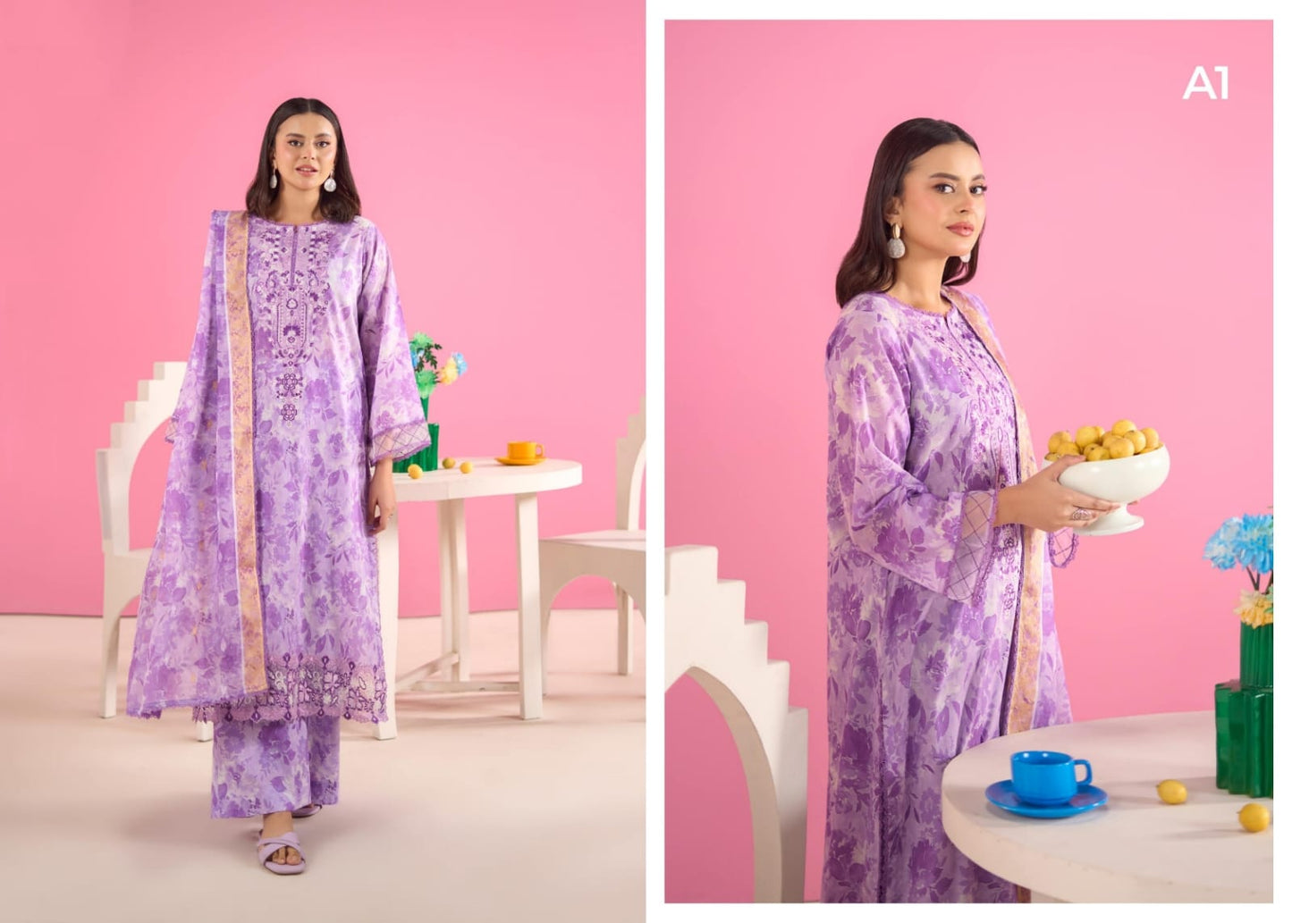 Ziva By Gul Jee 3-Pieces Digital Printed & Embroidered Lawn 12 PCS Set.