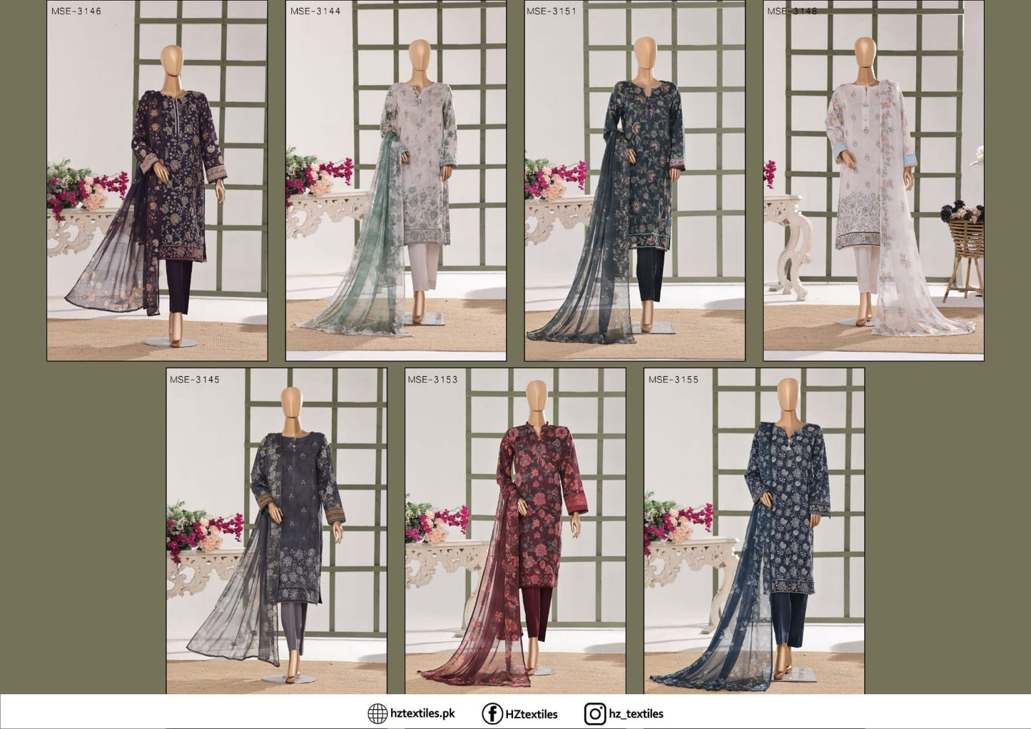 Mehak Slub By HZ 3 Peices Embriodered Lawn 14 Pcs set