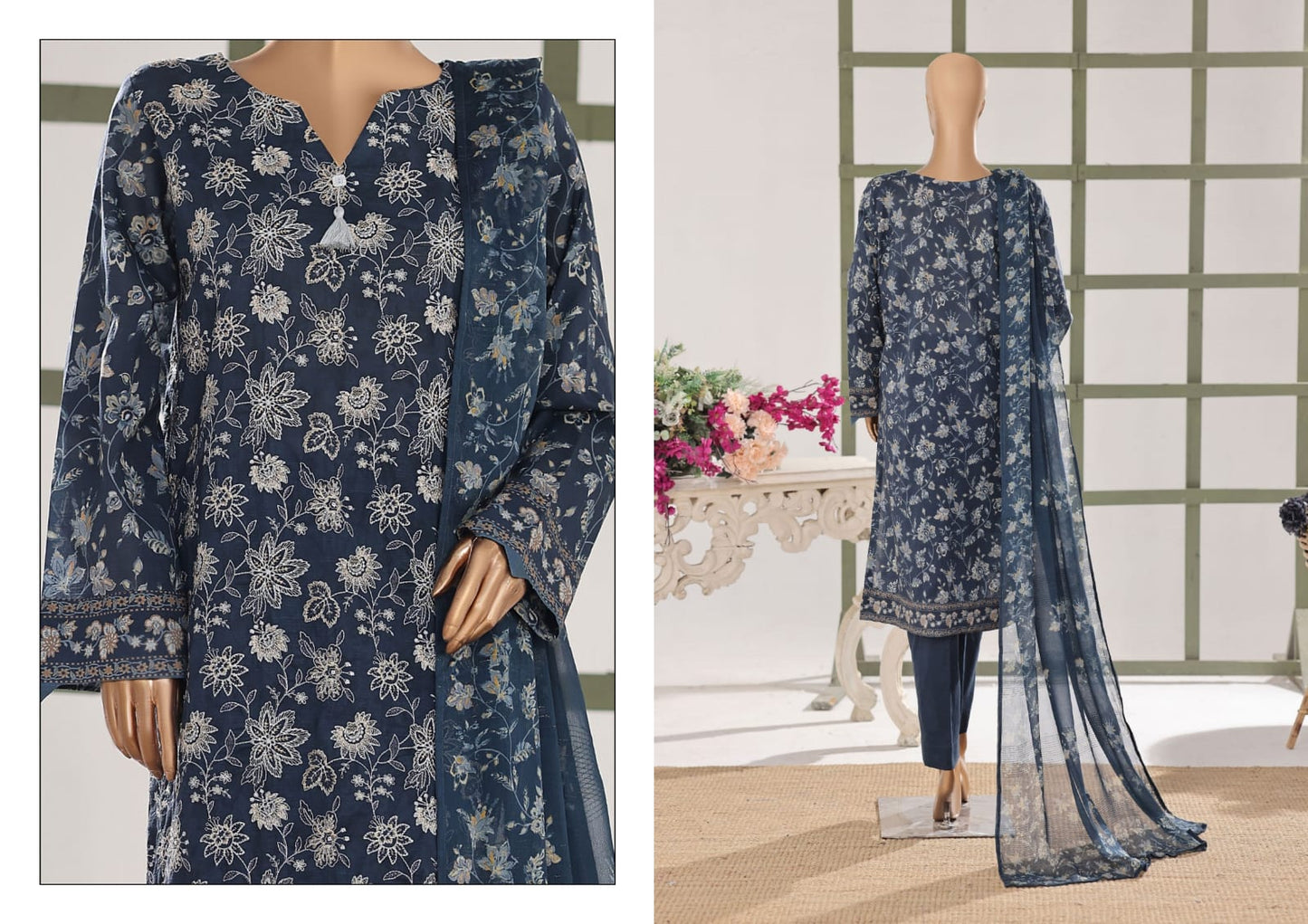 Mehak Slub By HZ 3 Peices Embriodered Lawn 14 Pcs set