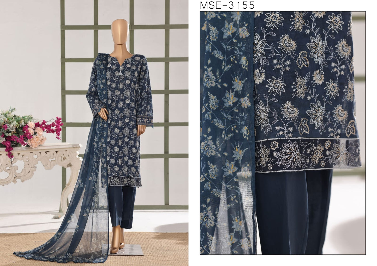 Mehak Slub By HZ 3 Peices Embriodered Lawn 14 Pcs set