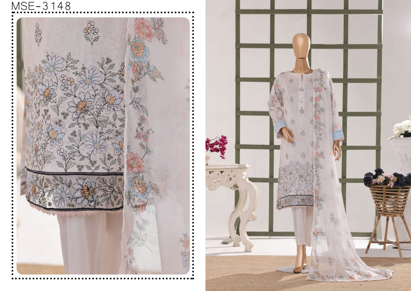 Mehak Slub By HZ 3 Peices Embriodered Lawn 14 Pcs set