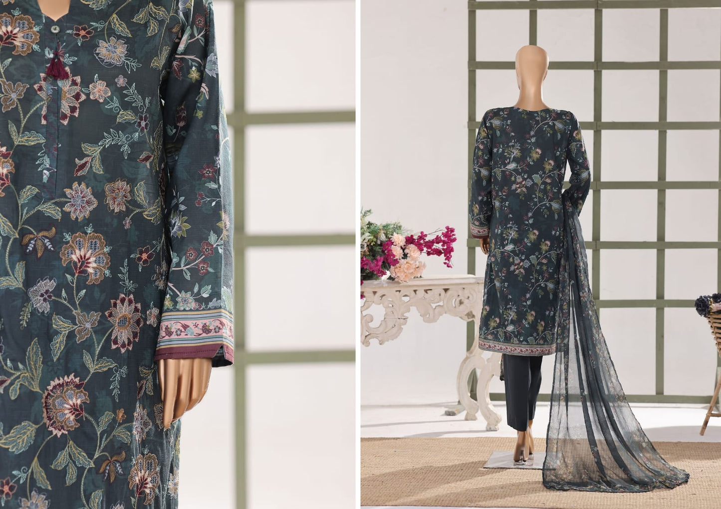 Mehak Slub By HZ 3 Peices Embriodered Lawn 14 Pcs set