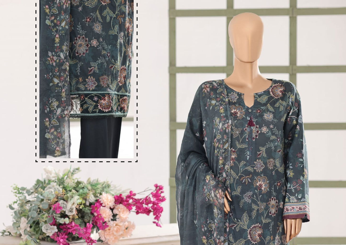 Mehak Slub By HZ 3 Peices Embriodered Lawn 14 Pcs set