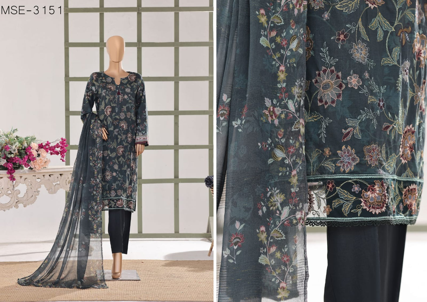 Mehak Slub By HZ 3 Peices Embriodered Lawn 14 Pcs set