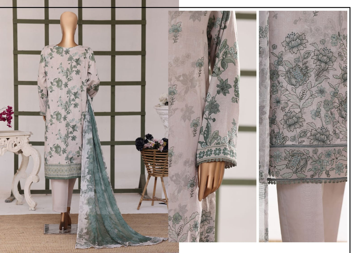 Mehak Slub By HZ 3 Peices Embriodered Lawn 14 Pcs set