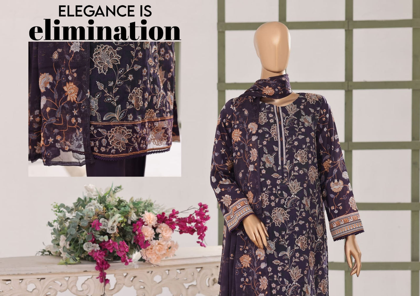 Mehak Slub By HZ 3 Peices Embriodered Lawn 14 Pcs set