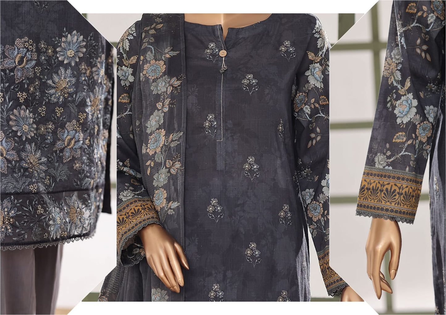 Mehak Slub By HZ 3 Peices Embriodered Lawn 14 Pcs set