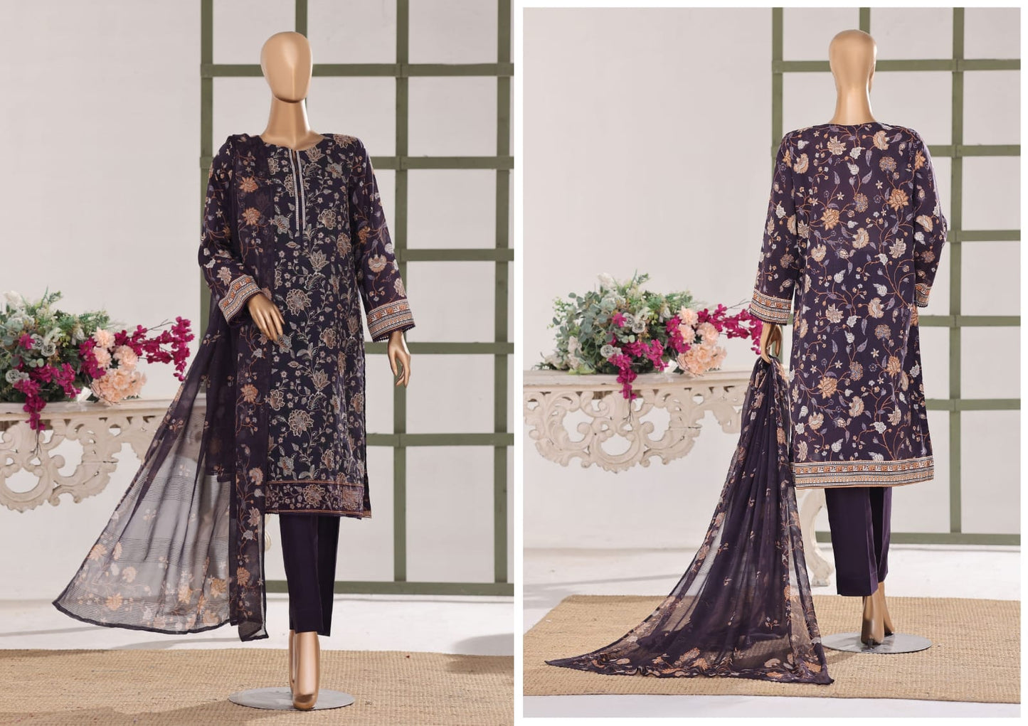 Mehak Slub By HZ 3 Peices Embriodered Lawn 14 Pcs set