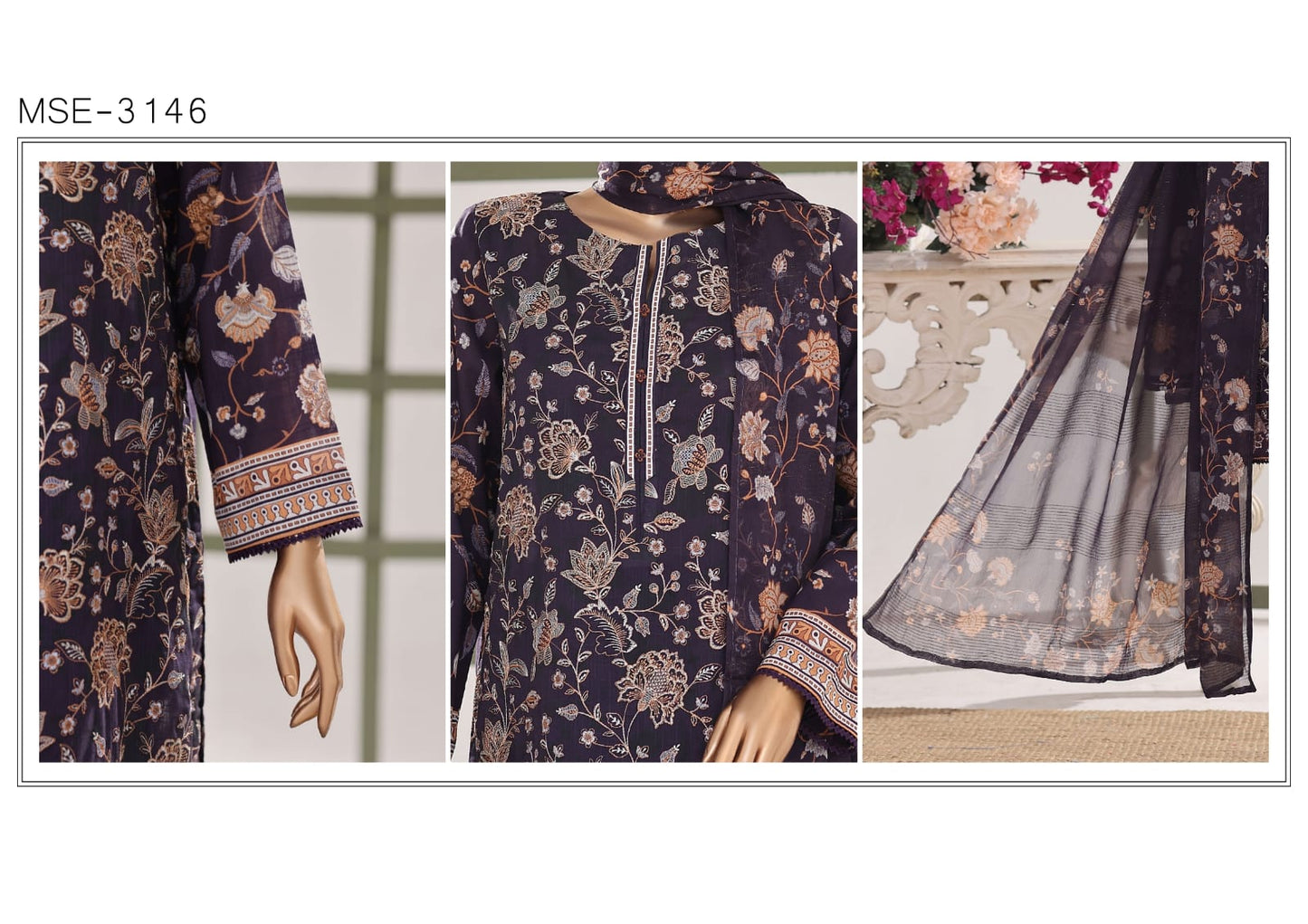Mehak Slub By HZ 3 Peices Embriodered Lawn 14 Pcs set