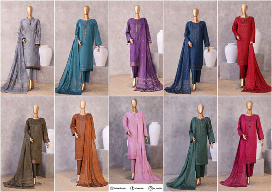 Valencia By HZ, 3 Peices Ebroidered Jacquard Lawn 20 Pcs Set