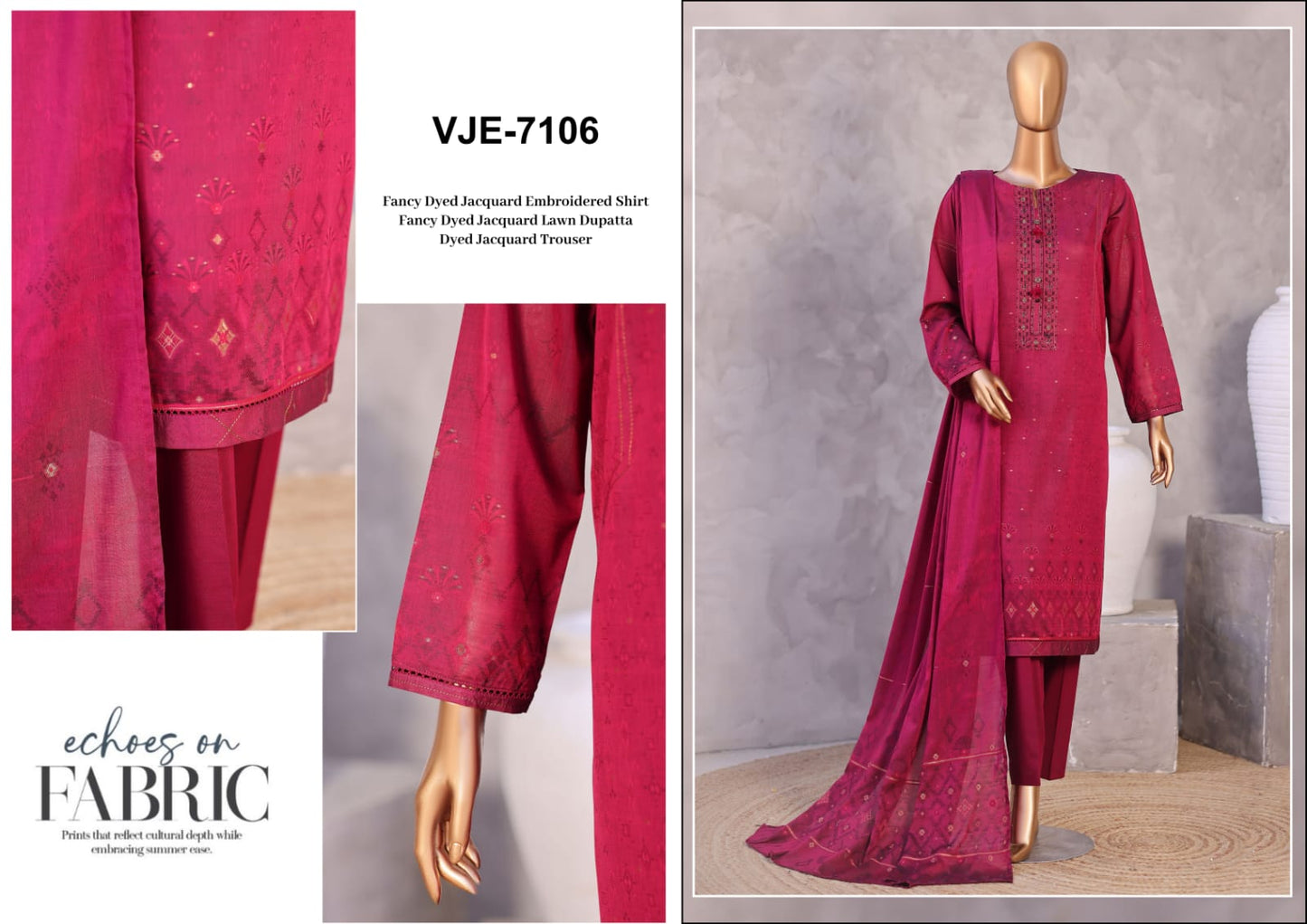 Valencia By HZ, 3 Peices Ebroidered Jacquard Lawn 20 Pcs Set