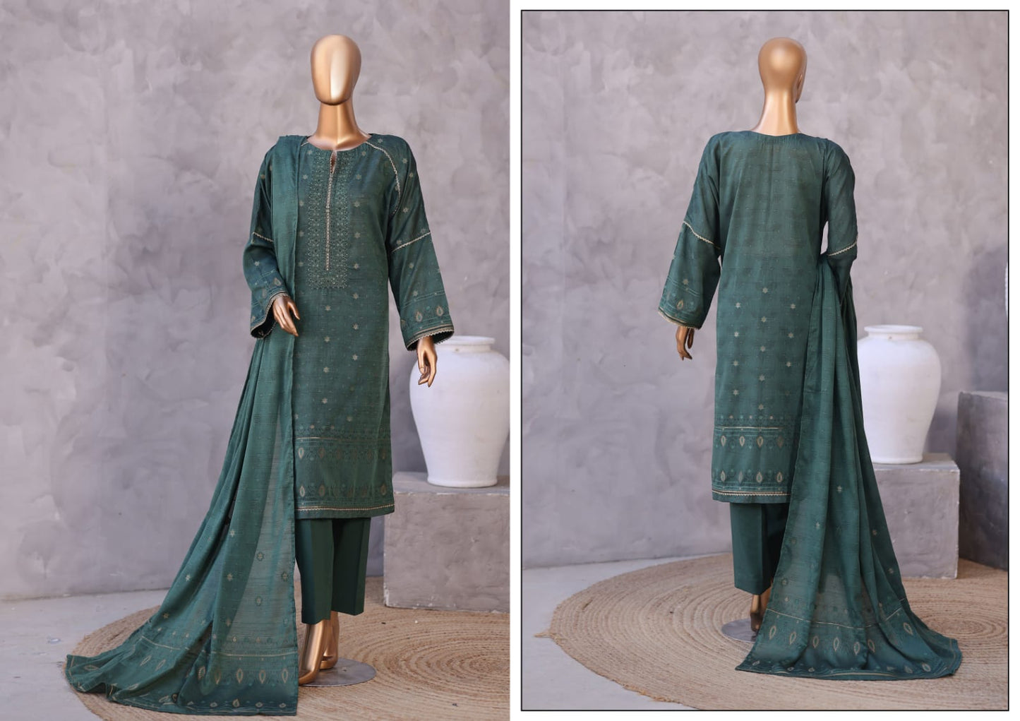 Valencia By HZ, 3 Peices Ebroidered Jacquard Lawn 20 Pcs Set