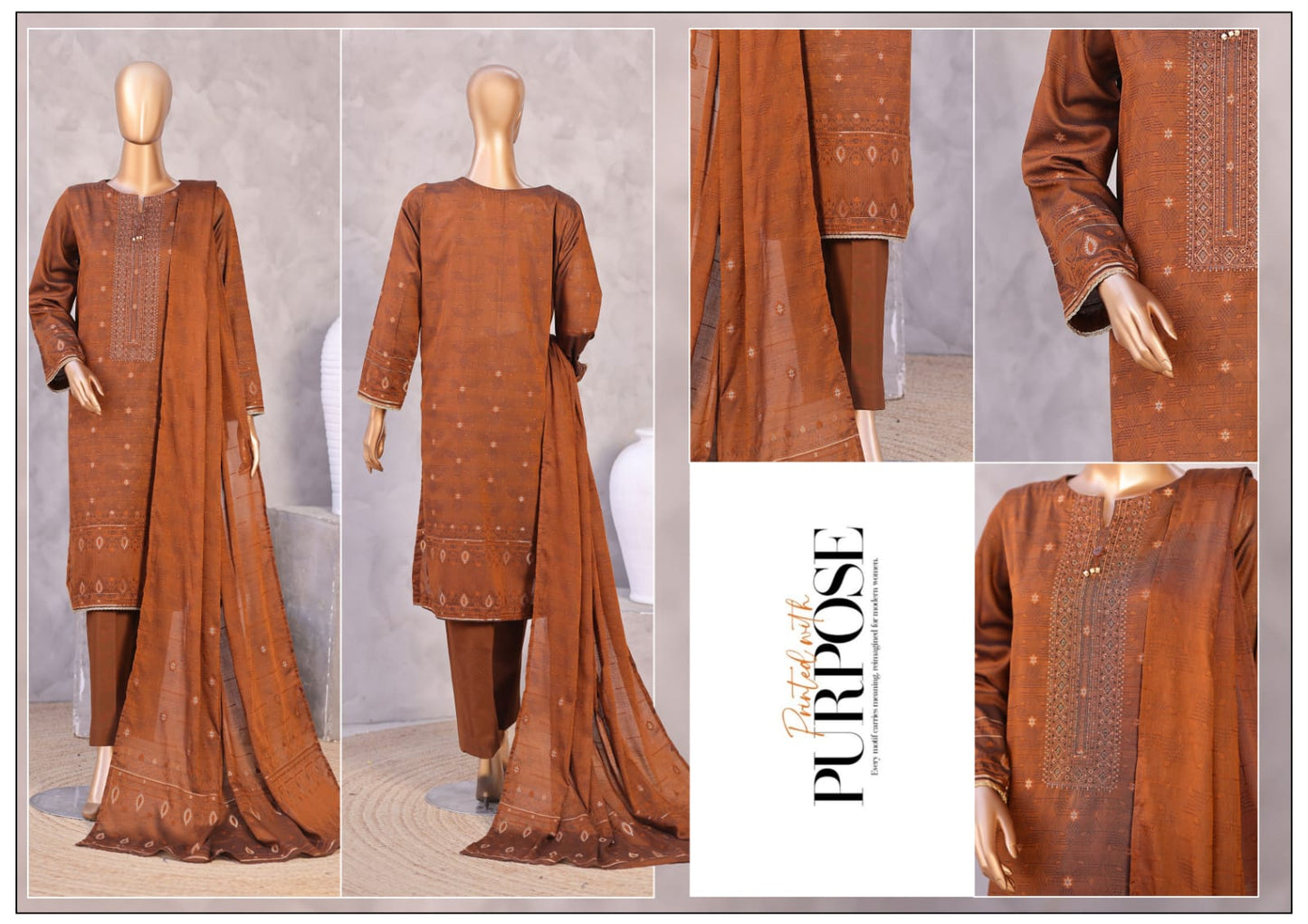 Valencia By HZ, 3 Peices Ebroidered Jacquard Lawn 20 Pcs Set