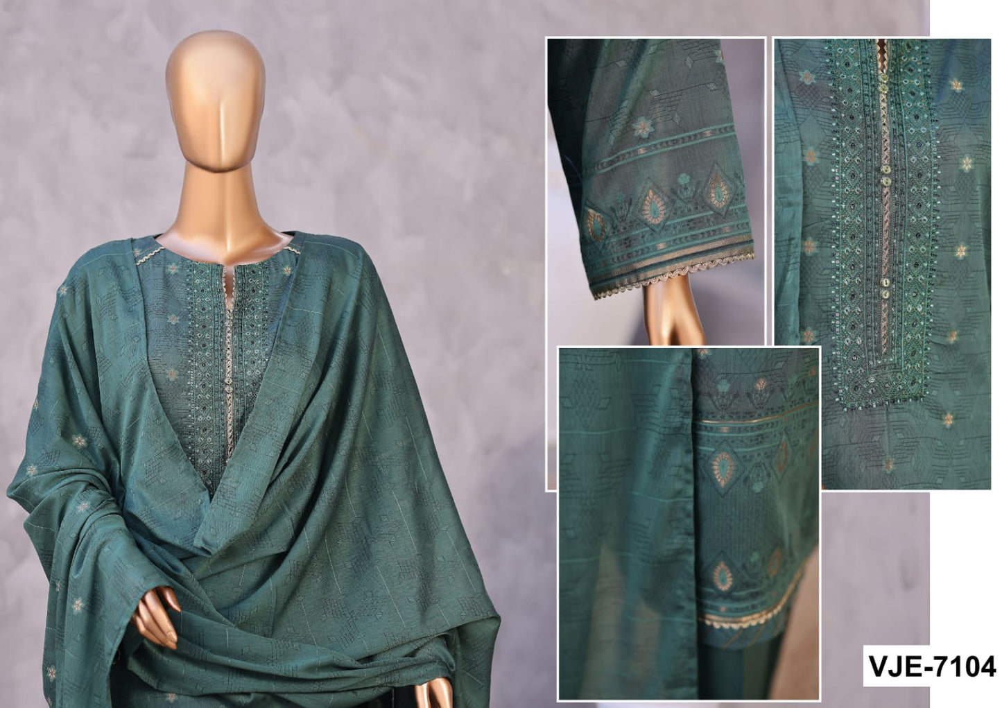 Valencia By HZ, 3 Peices Ebroidered Jacquard Lawn 20 Pcs Set