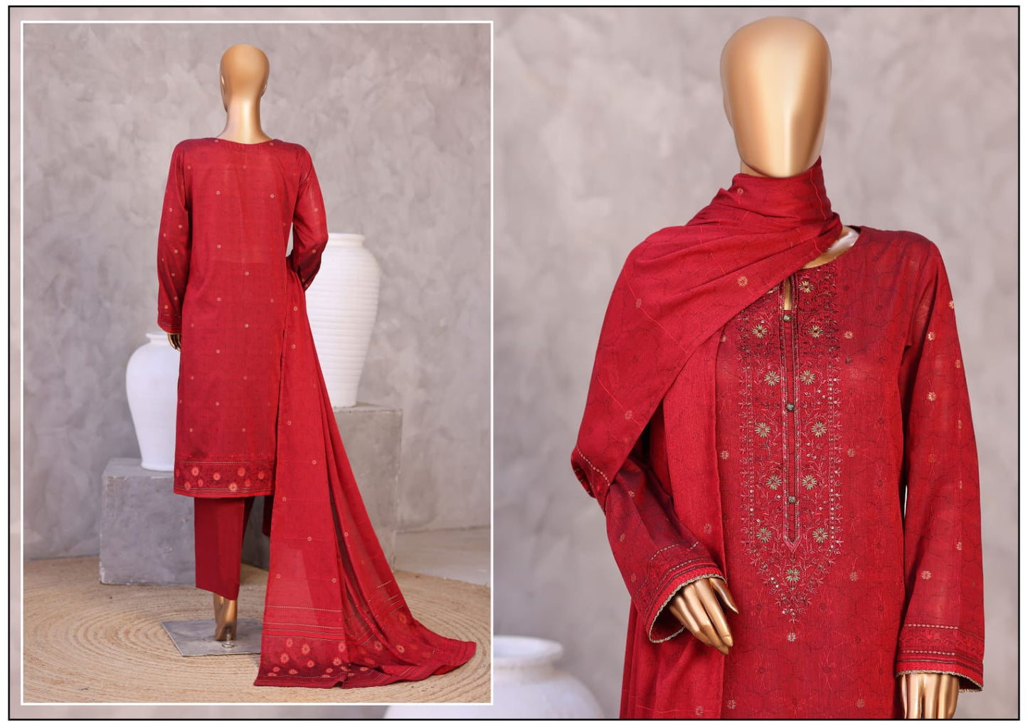 Valencia By HZ, 3 Peices Ebroidered Jacquard Lawn 20 Pcs Set
