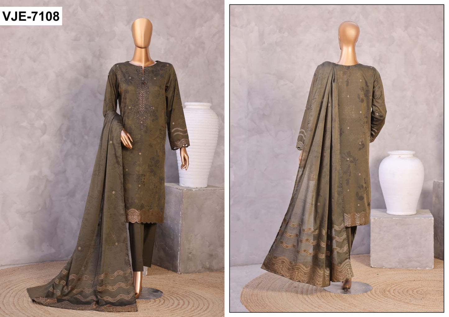 Valencia By HZ, 3 Peices Ebroidered Jacquard Lawn 20 Pcs Set