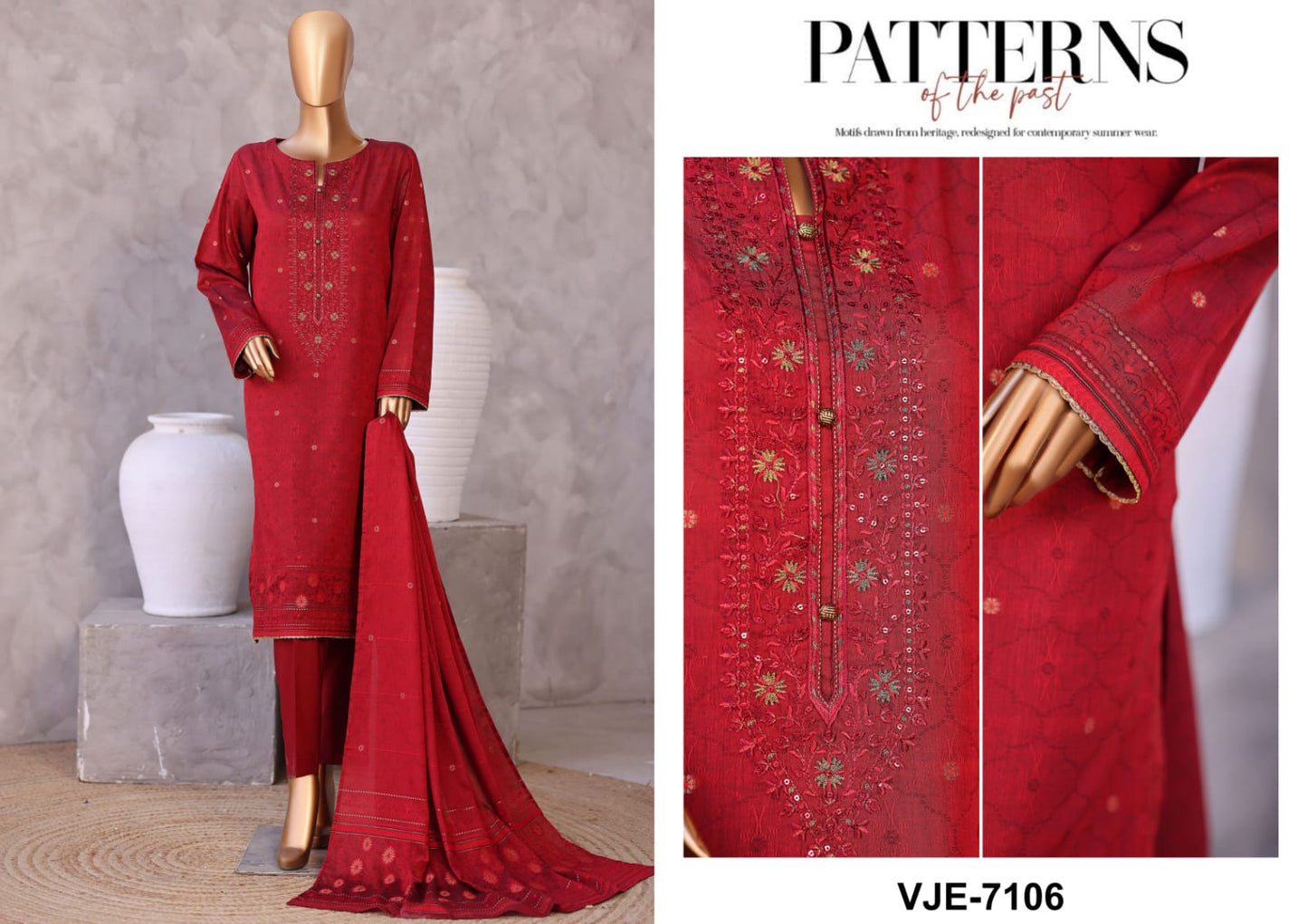 Valencia By HZ, 3 Peices Ebroidered Jacquard Lawn 20 Pcs Set