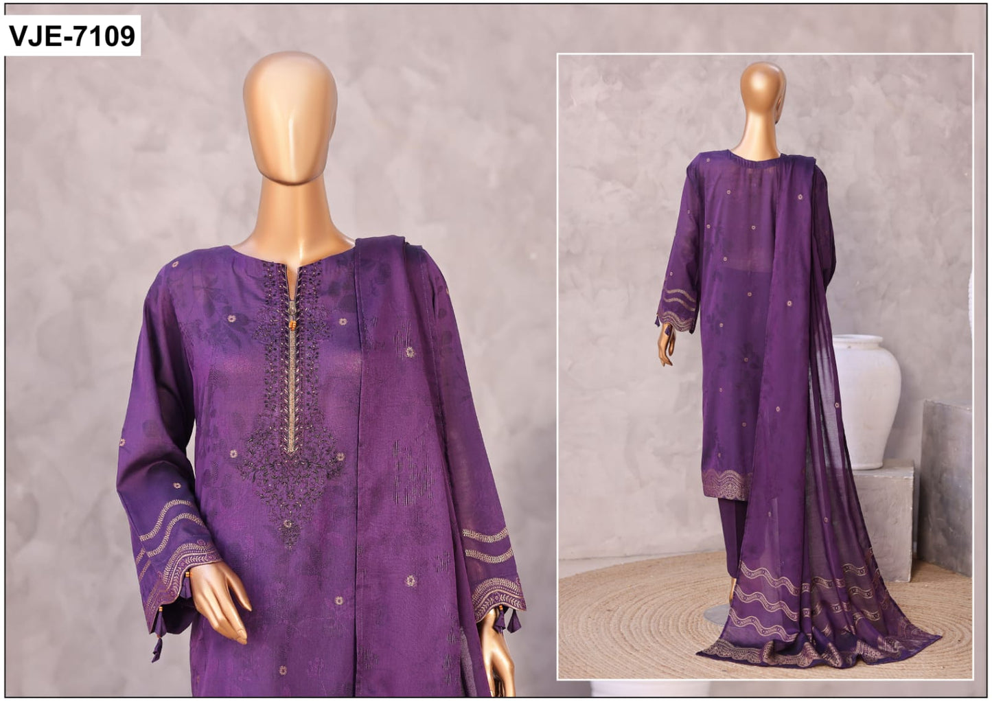 Valencia By HZ, 3 Peices Ebroidered Jacquard Lawn 20 Pcs Set