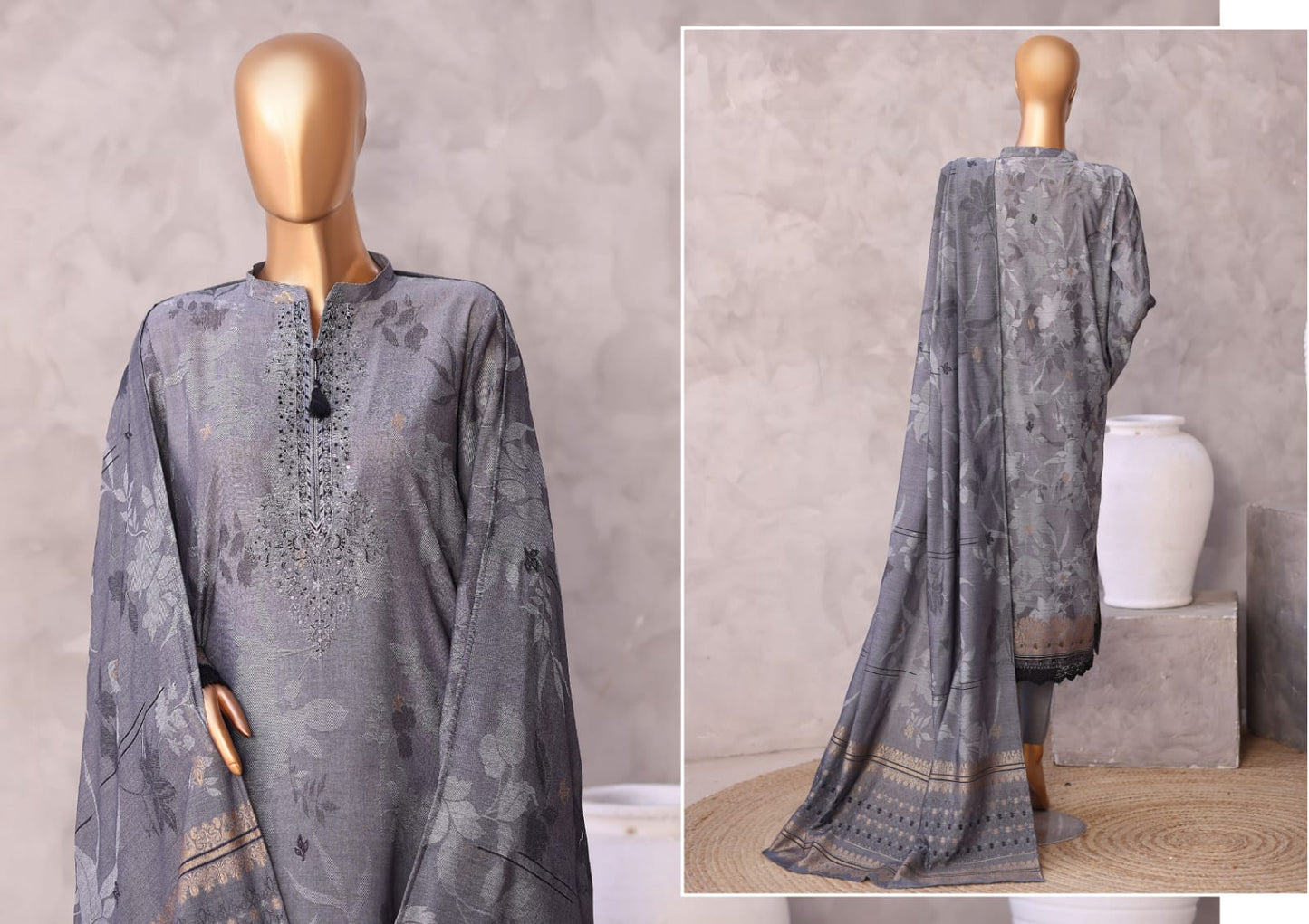 Valencia By HZ, 3 Peices Ebroidered Jacquard Lawn 20 Pcs Set