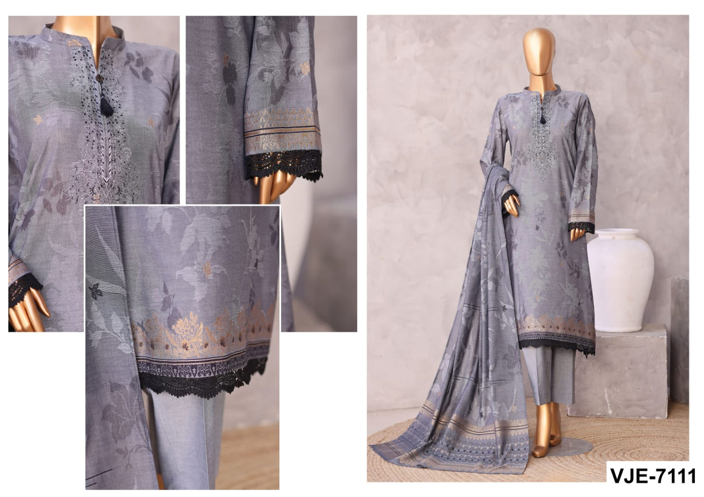 Valencia By HZ, 3 Peices Ebroidered Jacquard Lawn 20 Pcs Set