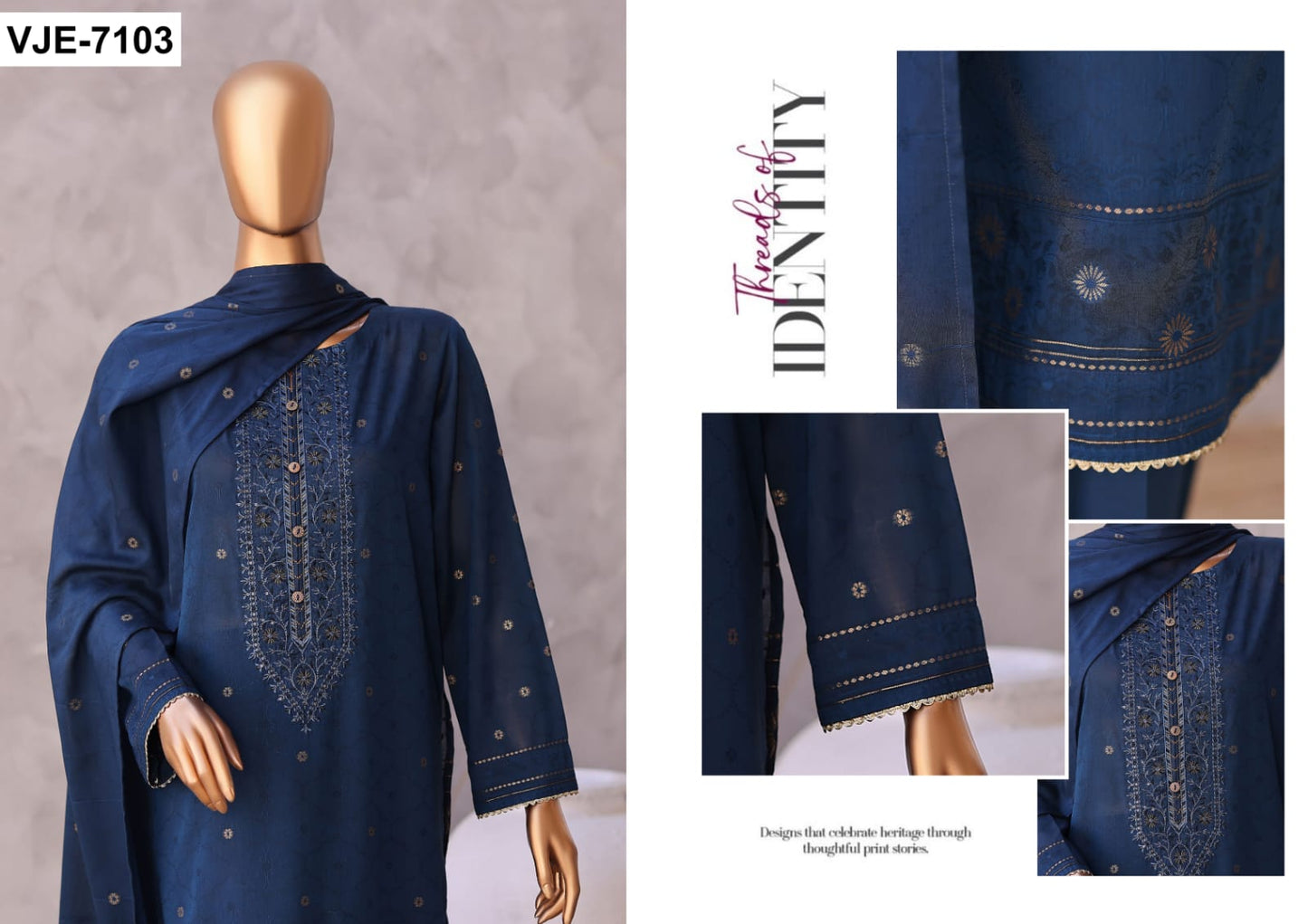 Valencia By HZ, 3 Peices Ebroidered Jacquard Lawn 20 Pcs Set