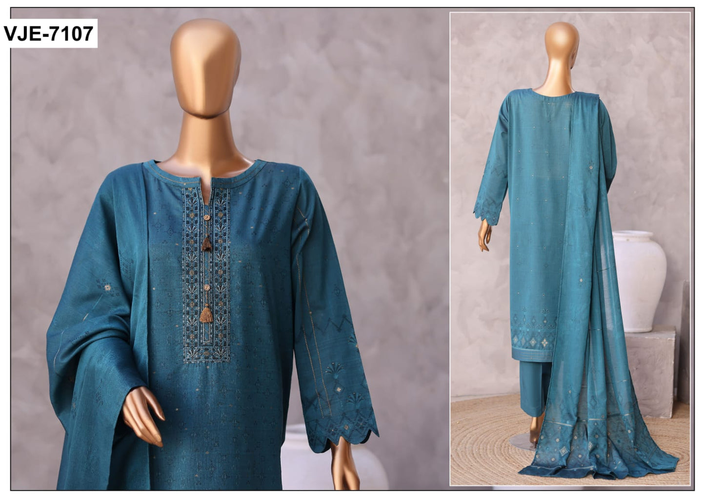 Valencia By HZ, 3 Peices Ebroidered Jacquard Lawn 20 Pcs Set
