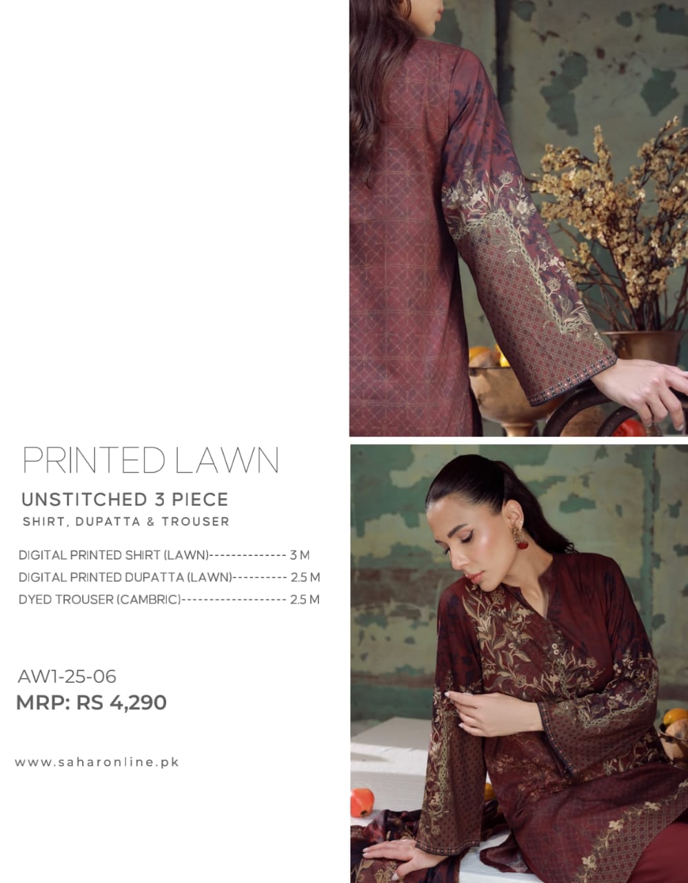 Sahar By Saya 3-Pieces Digital Printed Lawn 10 PCS Set.