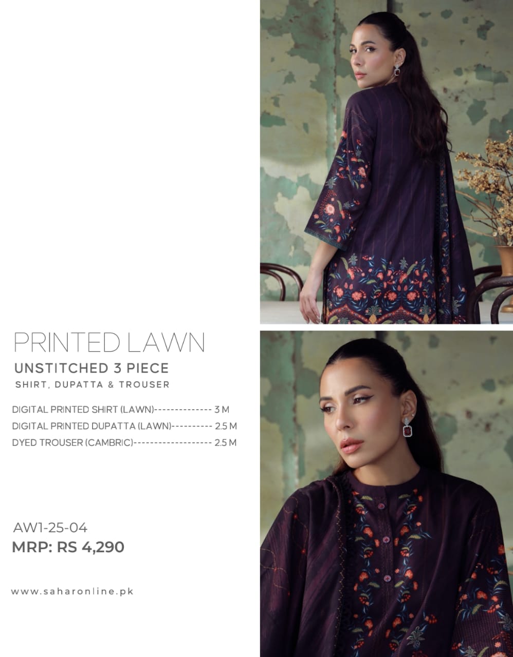 Sahar By Saya 3-Pieces Digital Printed Lawn 10 PCS Set.