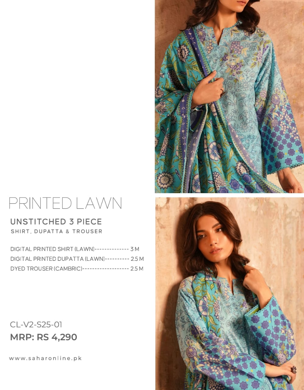 Sahar By Saya 3-Pieces Digital Printed Lawn 10 PCS Set.