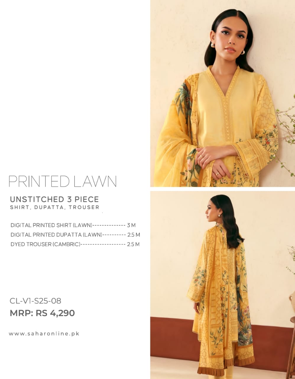 Sahar By Saya 3-Pieces Digital Printed Lawn 10 PCS Set.