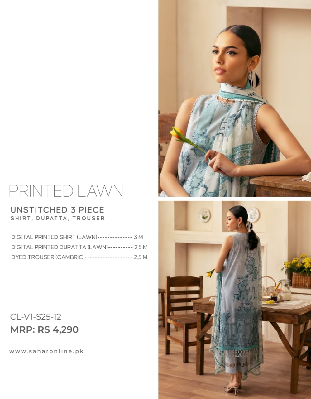 Sahar By Saya 3-Pieces Digital Printed Lawn 10 PCS Set.