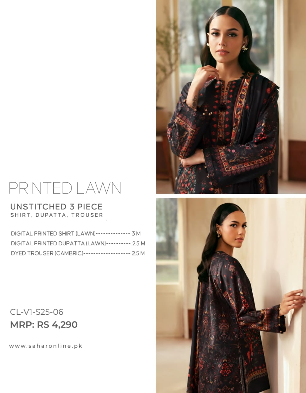 Sahar By Saya 3-Pieces Digital Printed Lawn 10 PCS Set.
