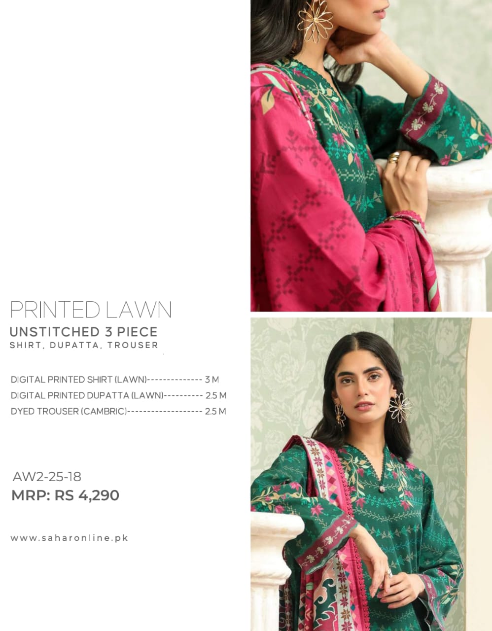 Sahar By Saya 3-Pieces Digital Printed Lawn 10 PCS Set.