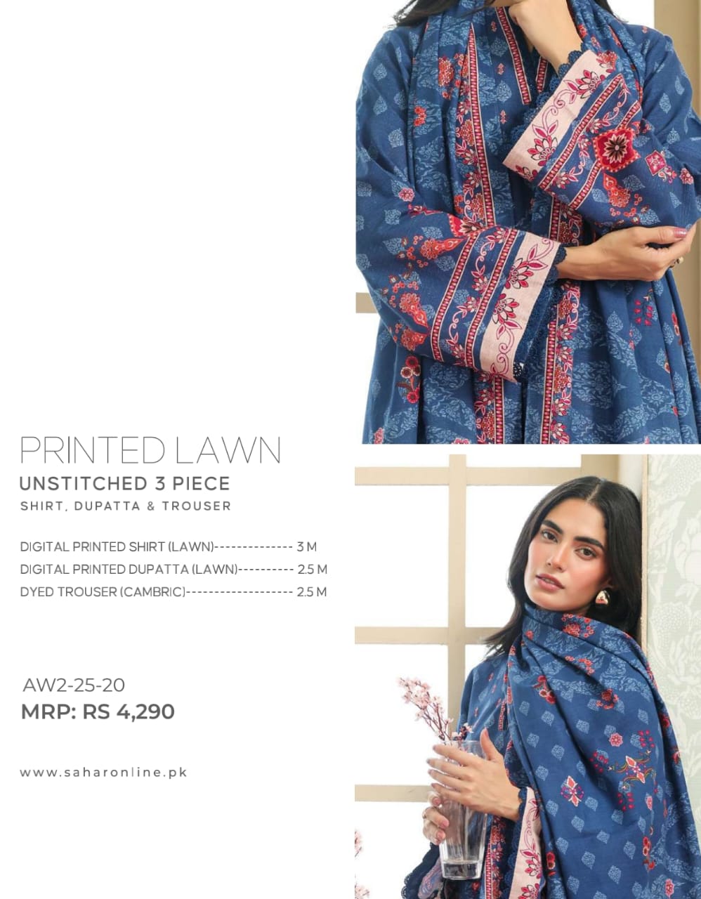 Sahar By Saya 3-Pieces Digital Printed Lawn 10 PCS Set.