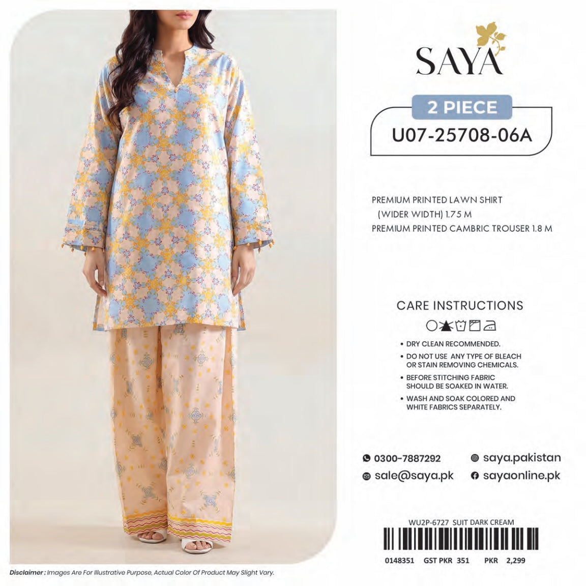 Saya 2-Pieces Allover Digital Printed Lawn Shirt Trouser 16 PCS Set.