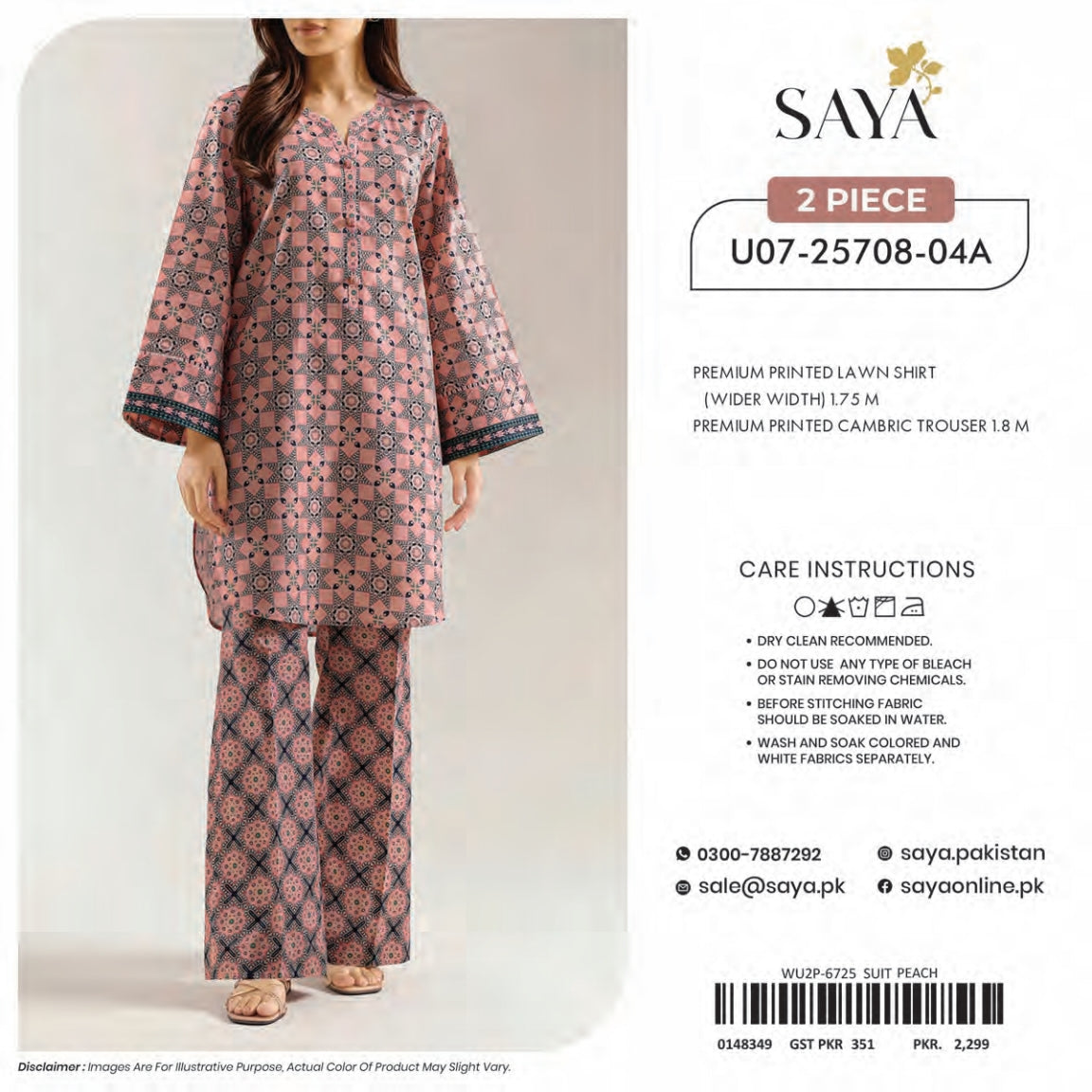 Saya 2-Pieces Allover Digital Printed Lawn Shirt Trouser 16 PCS Set.
