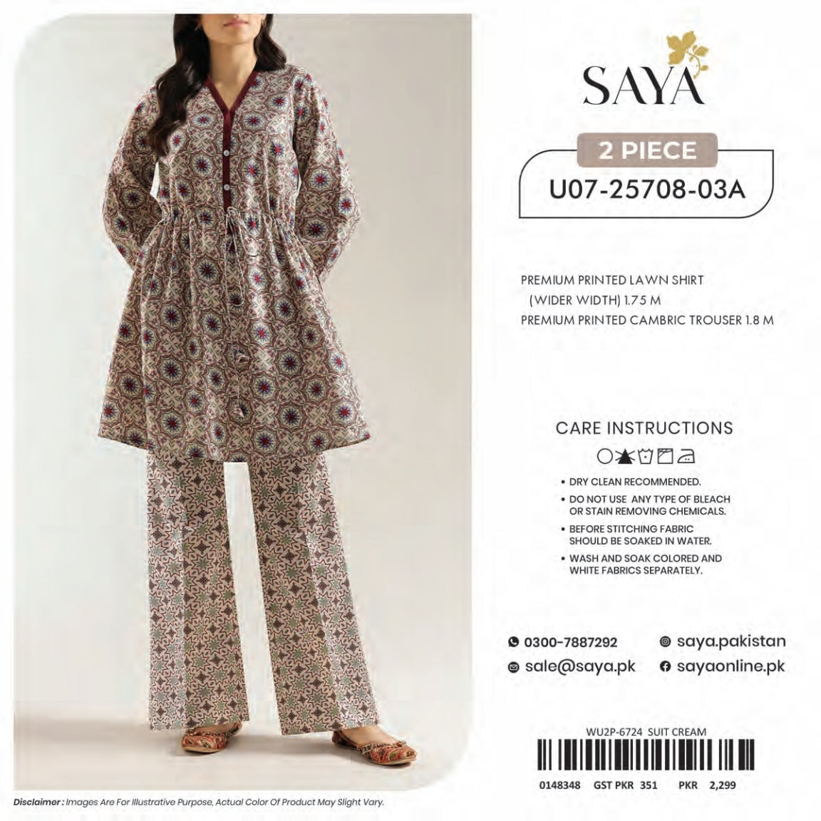Saya 2-Pieces Allover Digital Printed Lawn Shirt Trouser 16 PCS Set.