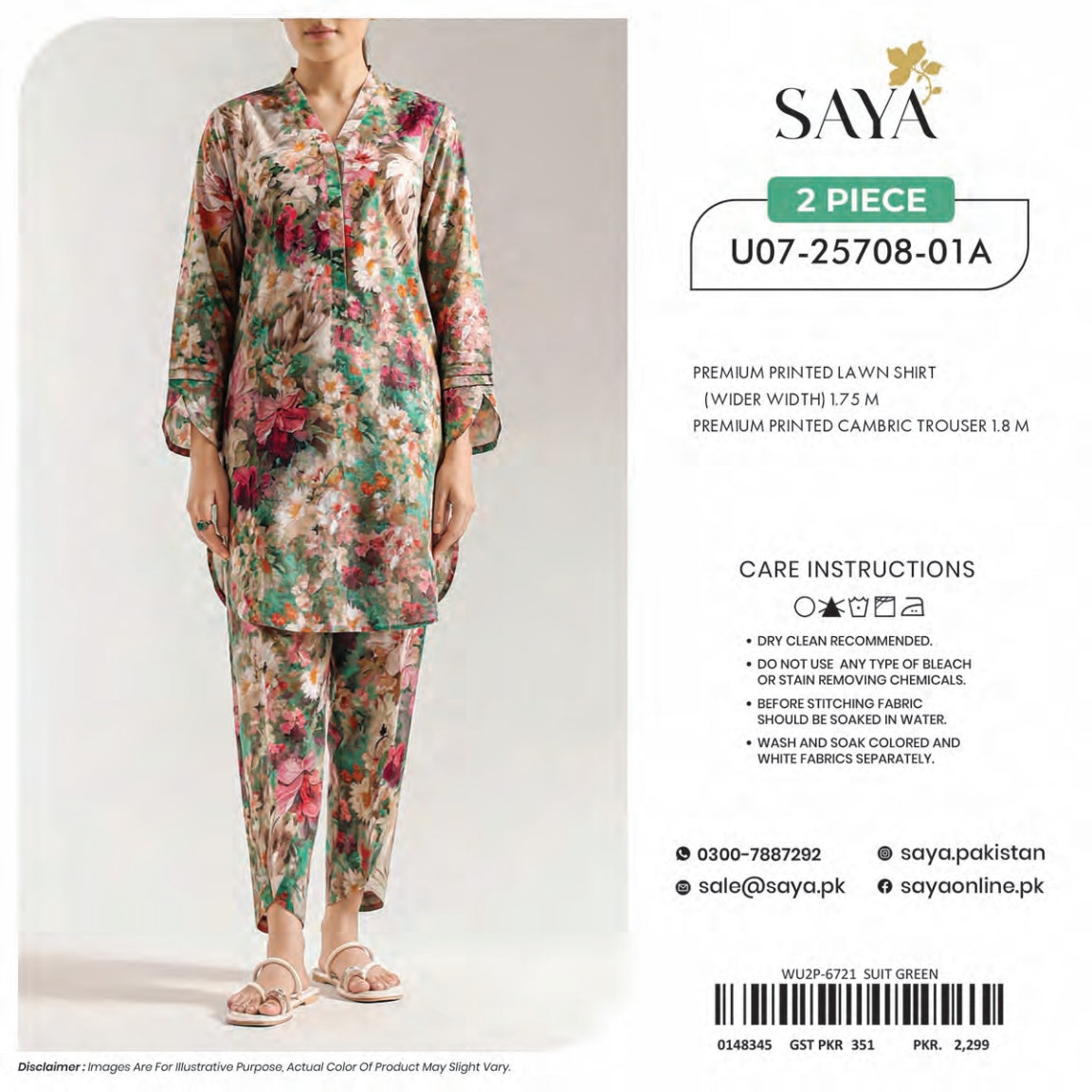 Saya 2-Pieces Allover Digital Printed Lawn Shirt Trouser 16 PCS Set.