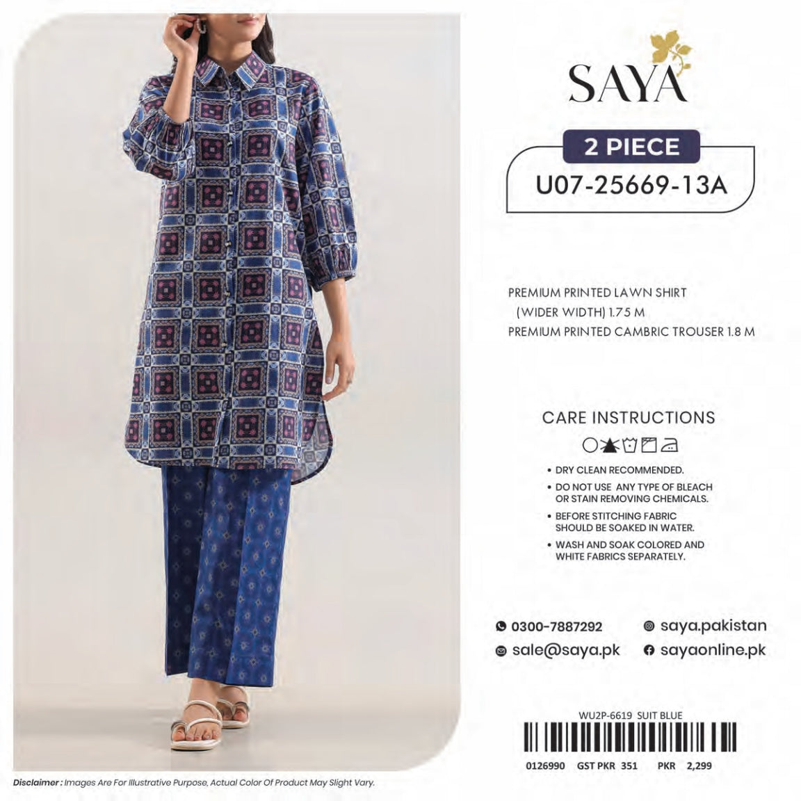 Saya 2-Pieces Allover Digital Printed Lawn Shirt Trouser 16 PCS Set.
