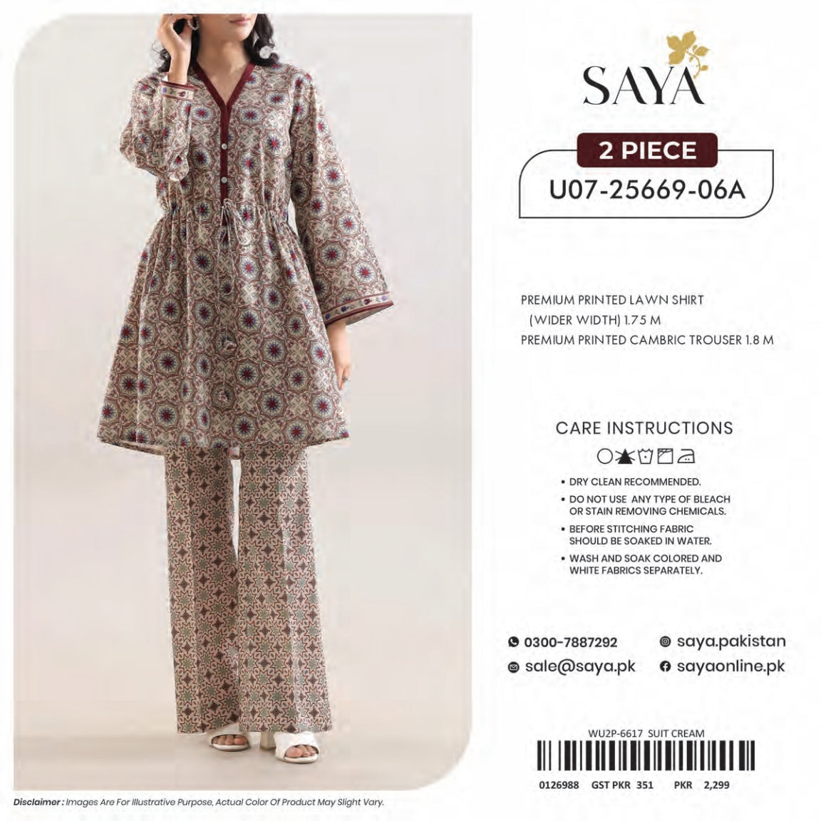 Saya 2-Pieces Allover Digital Printed Lawn Shirt Trouser 16 PCS Set.