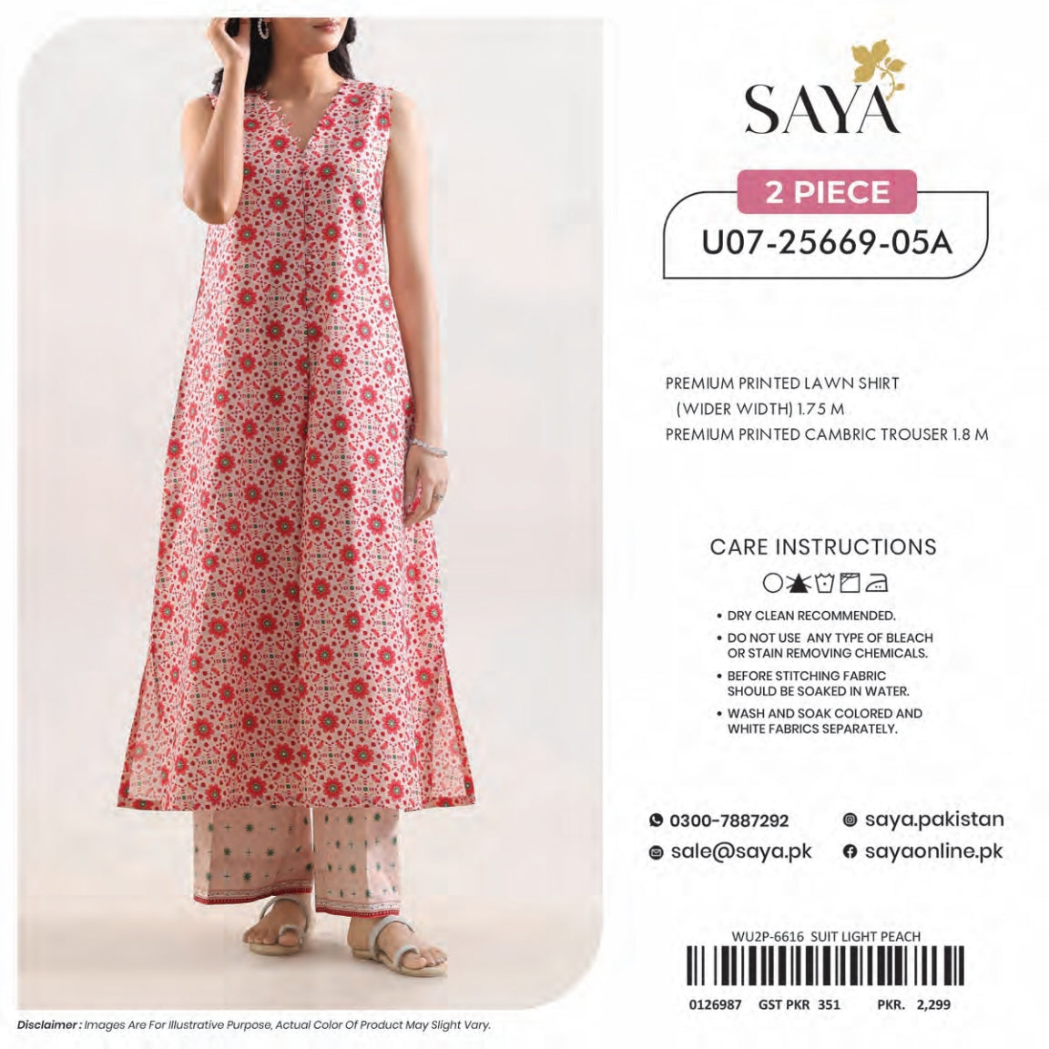 Saya 2-Pieces Allover Digital Printed Lawn Shirt Trouser 16 PCS Set.